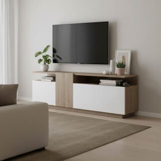 Έπιπλο τηλεόρασης Vendora pakoworld σε sonoma-λευκή απόχρωση 150x29.5x46.3εκ