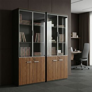 Ντουλάπες γραφείου επαγγελματικές Oscar pakoworld καρυδί-ανθρακί 160x40x200εκ