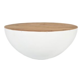 Τραπέζι σαλονιού Coffelty Inart μασίφ ξύλο ακακίας - λευκό μέταλλο Φ90x40εκ