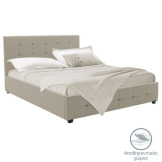 Κρεβάτι Roi pakoworld με αποθηκευτικό χώρο ύφασμα εκρού 160x200εκ