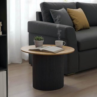 Τραπέζι σαλονιού Dovel pakoworld mdf σε sonoma-μαύρο μέταλλο Φ70x45εκ