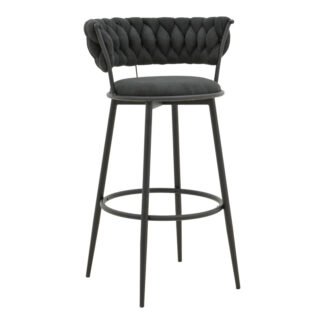 Σκαμπό μπαρ Alkia I pakoworld ύφασμα σε μαύρη απόχρωση- πόδι μαύρο μέταλλο 50x56x95εκ