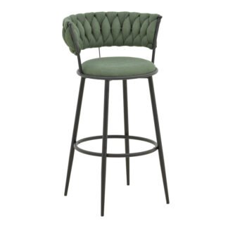 Σκαμπό μπαρ Alkia I pakoworld ύφασμα σε χακί απόχρωση- πόδι μαύρο μέταλλο 50x56x95εκ