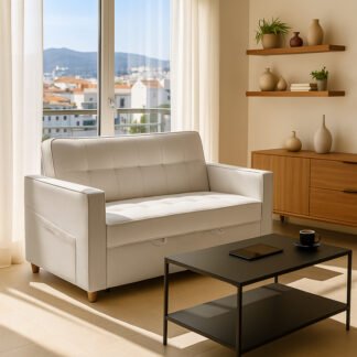 Καναπές-κρεβάτι Commit pakoworld 2θέσιος ύφασμα σε μπεζ-γκρι απόχρωση 142x93x90εκ