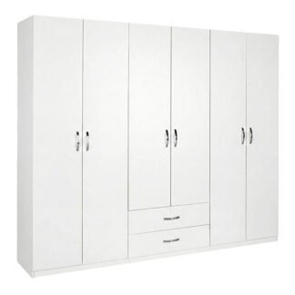Ντουλάπα ρούχων Dormie pakoworld εξάφυλλη με συρτάρια σε λευκή απόχρωση 206x52x213εκ