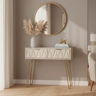 Κονσόλα Isla pakoworld χρώμα λευκό painting-χρυσό 80x39x74εκ