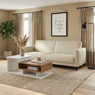 Καναπές τριθέσιος Sidica pakoworld PU σε μπεζ απόχρωση 185x82x81εκ