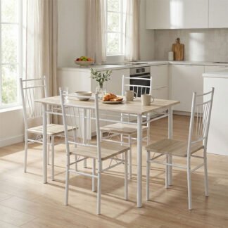 Τραπεζαρία Roza pakoworld σετ 5τμχ χρώμα sonoma - πόδια λευκό gloss 120x70x75εκ