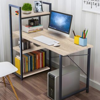 Γραφείο εργασίας Bencour pakoworld με βιβλιοθήκη mdf σε φυσική απόχρωση με μαύρο μέταλλο 90x40x110εκ