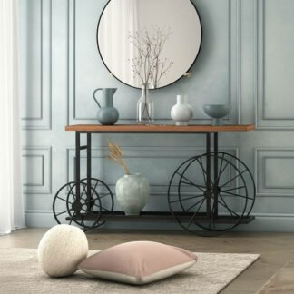 Κονσόλα Bike pakoworld χρώμα μαύρο-καρυδί 148x28x85εκ