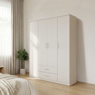 Ντουλάπα ρούχων τετράφυλλη Olympus pakoworld σε λευκή απόχρωση 159x57x183εκ