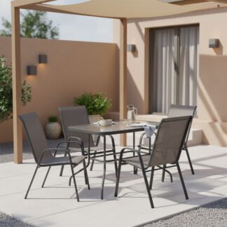 Τραπεζαρία Valor-Calan σετ 5τεμ pakoworld μέταλλο-textilene ανθρακί 110x60x70εκ