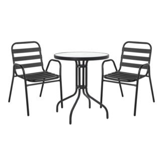 Τραπεζαρία Watson-Sussie pakoworld σετ 3τεμ μέταλλο μαύρο-γυαλί Φ60x70εκ