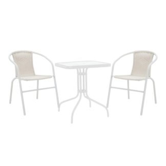 Τραπεζαρία Watson-Obbi pakoworld σετ 3τεμ μέταλλο λευκό- γυαλί 70x70x70εκ