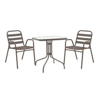 Τραπεζαρία Watson-Sussie pakoworld σετ 3τεμ μέταλλο καφέ-γυαλί 70x70x70εκ