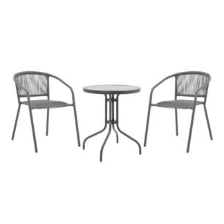 Tραπεζαρία Watson-Lindaria pakoworld σετ 3τεμ μέταλλο ανθρακί-γυαλί Φ60x70εκ