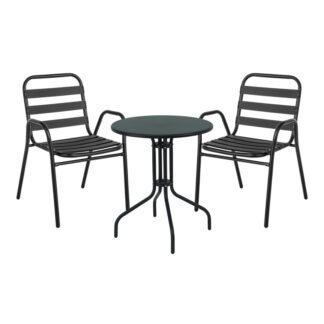 Τραπεζαρία Vergo-Sussie pakoworld 3τεμ μαύρο μέταλλο Φ60x70εκ