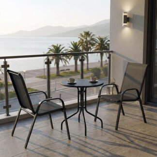 Τραπεζαρία Vergo-Calan pakoworld 3τεμ μαύρο μέταλλο Φ60x70εκ