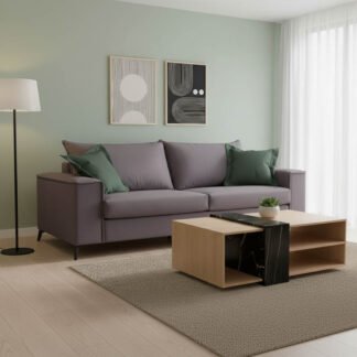 Καναπές Verona 3θέσιος ανθρακί - μαξιλάρια κυπαρισσί 225x93x100εκ