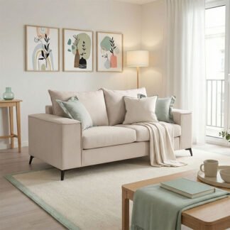 Καναπές Verona pakoworld 2θέσιος κρεμ ύφασμα με μαξιλάρια σε μέντα απόχρωση 173x93x100εκ