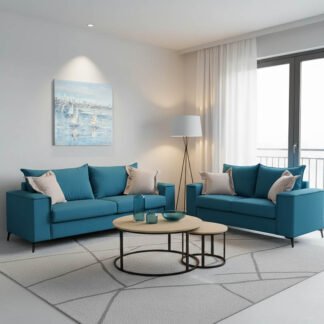 Σετ σαλονιού 2τεμ Verona pakoworld πετρόλ ύφασμα με μαξιλάρια σε μπεζ απόχρωση