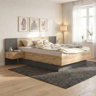 Κρεβάτι διπλό Kantri pakoworld σε sonoma - γκρι απόχρωση 160x200εκ