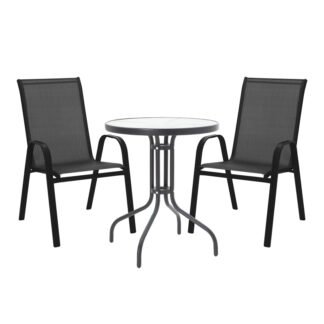 Τραπεζαρία Calan-Watson σετ 3τεμ pakoworld μέταλλο μαύρο-textilene μαύρο Φ60x70εκ