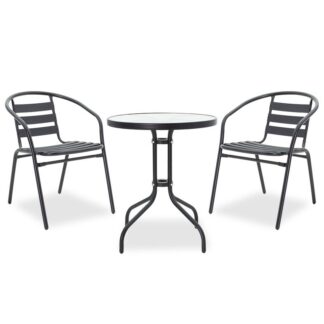 Τραπεζαρία Watson-Tade pakoworld σετ 3τεμ μέταλλο μαύρο-γυαλί Φ60x70εκ