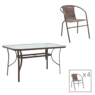 Τραπεζαρία Ensure-Obbi σετ 5τεμ pakoworld μέταλλο-pe καφέ