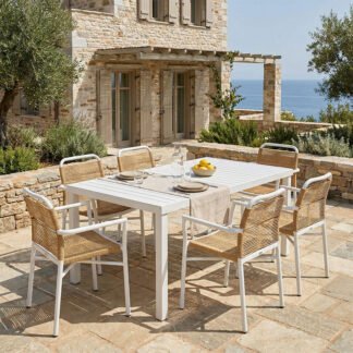 Τραπεζαρία Kliton - Clutch σετ 7τεμ pakoworld αλουμίνιο σε λευκή απόχρωση 150x80x74εκ