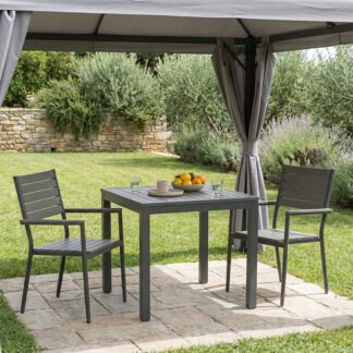 Τραπεζαρία Uplift-Kliton σετ 3τεμ pakoworld ανθρακί αλουμίνιο και plywood σε γκρι απόχρωση 80x80x74εκ