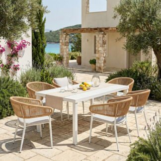 Τραπεζαρία Kliton-Raven σετ 7τεμ pakoworld αλουμίνιο σε λευκή απόχρωση 150x80x74εκ