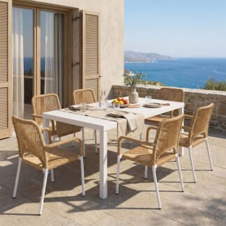 Τραπεζαρία Kliton-Norture σετ 7τεμ pakoworld αλουμίνιο σε λευκή απόχρωση 150x80x74εκ