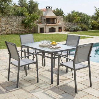 Τραπεζαρία Ensure-Confidence σετ 5τεμ pakoworld μέταλλο σε ανθρακί απόχρωση120x70x70εκ