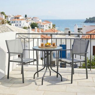 Τραπεζαρία Watson-Confidence A σετ 3τεμ pakoworld μέταλλο σε ανθρακί απόχρωση Φ60x70εκ