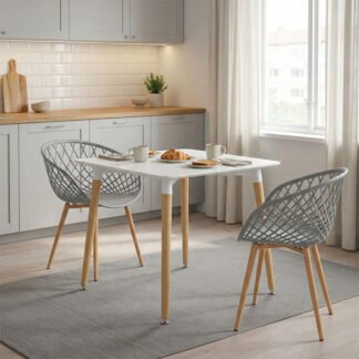 Τραπεζαρία Ezra-Natali pakoworld σετ 3τεμ pp-mdf σε γκρι-λευκή απόχρωση με φυσικό πόδι 80x80x76εκ