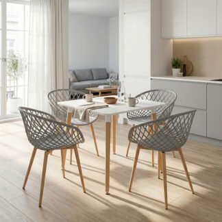 Τραπεζαρία Ezra-Natali pakoworld σετ 5τεμ pp-mdf σε γκρι-λευκή απόχρωση με φυσικό πόδι 80x80x76εκ