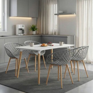 Τραπεζαρία Ezra-Natali pakoworld σετ 5τεμ pp-mdf σε γκρι-λευκή απόχρωση με φυσικό πόδι 120x80x76εκ