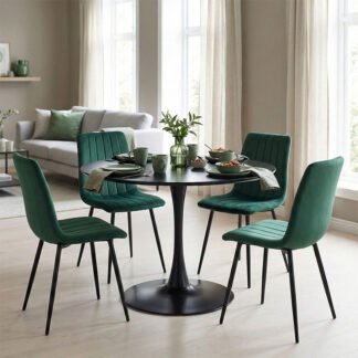 Τραπεζαρία Balou-Noor pakoworld σετ 5τεμ MDF μαύρο-κυπαρισσι Φ100x73εκ