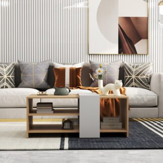 Τραπέζι σαλονιού Cozeto pakoworld σε φυσική-λευκή απόχρωση 100x53x41.5εκ