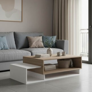 Τραπέζι σαλονιού Dekost pakoworld σε sonoma-λευκή απόχρωση 105x50x32εκ