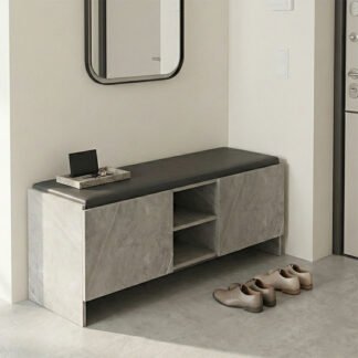 Παπουτσοθήκη-σκαμπό Zulla pakoworld γκρι μπεζ εφε μαρμαρου-μαυρο 110x37x43εκ