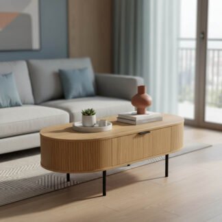 Τραπέζι σαλονιού Scandi pakoworld MDF φυσικό με μεταλλικά πόδια 118x60x44εκ