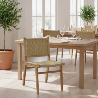 Καρέκλα Julien pakoworld rubberwood φυσικό-έδρα φυσικό σχοινί 61x54x85εκ