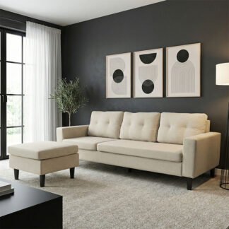 Γωνιακός καναπές αναστρέψιμος Maneli pakoworld ύφασμα αμμου -μπεζ 196x138/77x82εκ