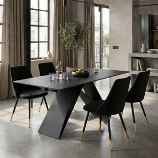 Τραπέζι Meja pakoworld sintered stone μαύρο μαρμάρου -μεταλλικά πόδια 180x90x76εκ