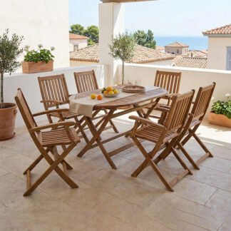 Τραπεζαρία Joter-Falov pakoworld σετ 7τεμ φυσικό μασίφ ξύλο ακακίας 130x80x72εκ