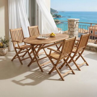 Τραπεζαρία Mobie-Falov pakoworld σετ 5τεμ φυσικό μασίφ ξύλο ακακίας 130x80x72εκ