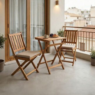 Τραπεζαρία Elijie-Lazio pakoworld σετ 3τεμ πτυσσόμενο φυσικό μασίφ ξύλο ακακίας 50x50x70εκ