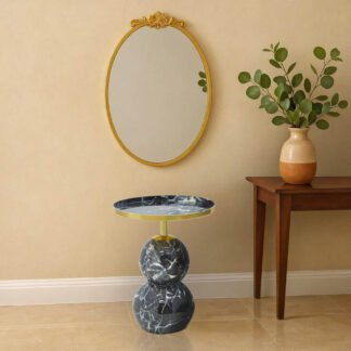 Βοηθητικό τραπέζι Dearest Inart μαυρο μαρμάρου-χρυσό μέταλλο Φ41x57εκ